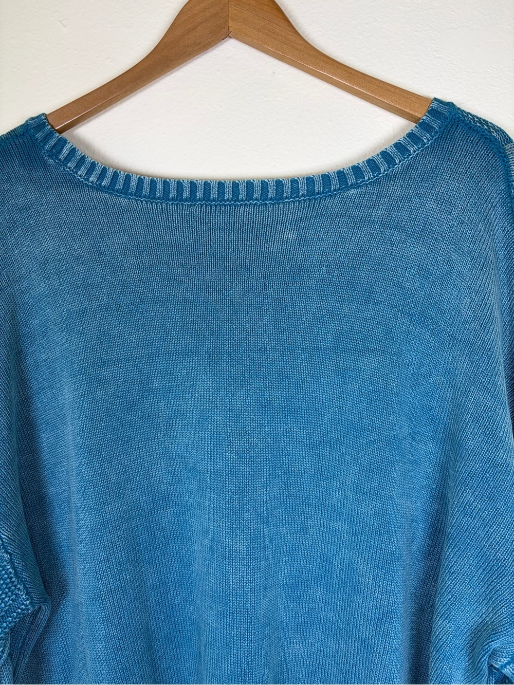 Denim & Co Canyon Retreat Cable Knit Drop Shoulder Washed Sweater 1X Turquoise - Picture 8 of 12